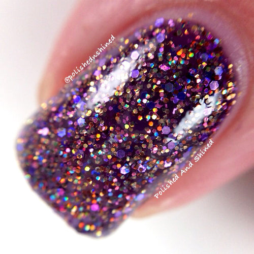 deep purple holo glitter gold nail polish crystal knockout phantom hoofbeats wild hunt