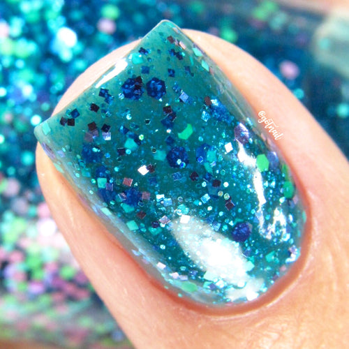 blue aqua teal glitter nail polish crystal knockout possible worlds