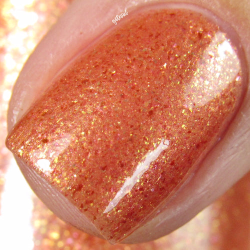 orange peach gold shimmer flakie nail polish crystal knockout the chariot